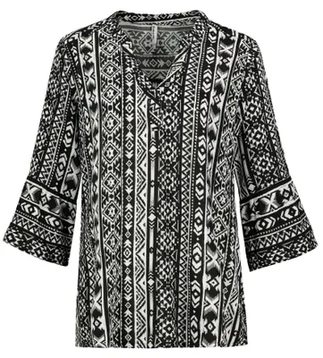 Zdjęcie produktu dla Wzorzysta tunika boho z rękawami trąbkowymi | M