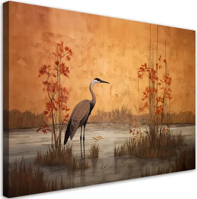 Produktbild von Leinwandbild Orientalischer Kranich 100x70 Feeby Orange bild für die wand bereit zum aufhängen