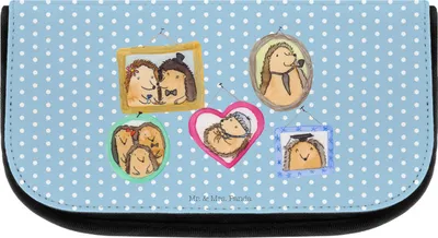 Produktbild von Mr. & Mrs. Panda Schminktasche Igel Familie - Blau Pastell - Geschenk, Papa, Kulturbeutel, Muttertag, Make-up Organizer, Bilder, Mama, schminkaufbewahrung, Glück