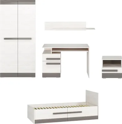 Produktbild von Jugendzimmer-Set BLANCO Kinderzimmer-Set 5-teilig MDF Pinie weiß grau