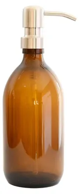Imagen del producto de Dispensador de jabón de vidrio marrón con bomba de acero inoxidable, capacidad de 500 ml