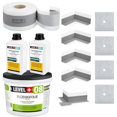 Zdjęcie produktu dla Zestaw do Hydroizolacji Folia w Płynie 9,5kg Taśma uszczelniająca 15mb Grunt 2L Level+ SET104