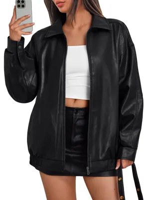 Produktbild von Trendy Queen Damen-Lederjacken, übergroß, Kunstleder, Übergröße, Moto-Biker-Mant