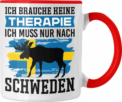 Produktbild von Trendation - Schweden Tasse Geschenk Urlaub Schweden Ich Brauche Keine Therapie Ich Muss Nur Nach Schweden Lustig (Rot)
