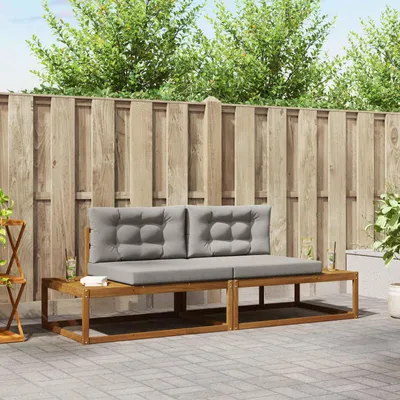 Produktbild von Outdoor-Sofagarnitur mit Kissen (2 Stück) - CLORIS - Natürlich und Hellgrau - Gartenstühle C358