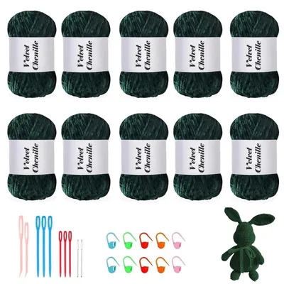Image de Fil chenille, 1000g (10 pelotes de 100g), vert foncé, très doux, idéal pour le tricot et le crochet