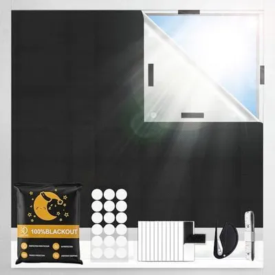 Produktbild von Fenster Verdunkelung 300x145cm, 420D Oxford 100% Fenster Verdunklungsstoff Verdunklungsrollo ohne Bohren, Tragbare Reise Sonnenschutz Dachfenster Verdunkelung mit Klett für Fenster & Tür, Zuschneidbar