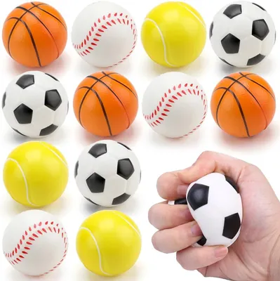 Productafbeelding van Stressballen - Set van 12 - Mini schuimballen - Schuim antistressbal - Sportballen - Klein - Voetbal - Basketbal