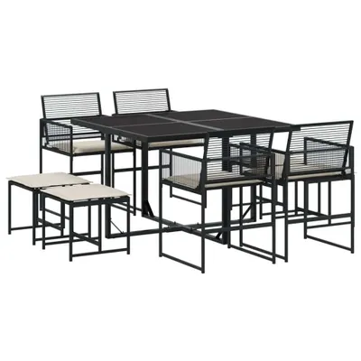 Produktbild von 9-tlg. Garten-Essgruppe mit Kissen Schwarz Poly Rattan