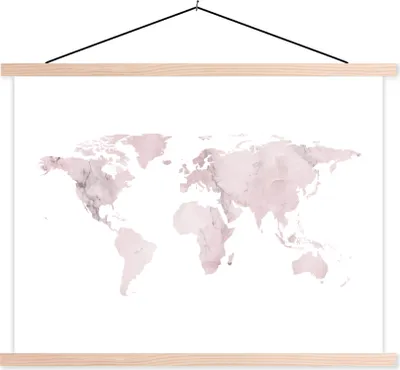 Produktbild von MuchoWow® Textilposter Weltkarte - Rosa - Marmor 60x45 cm mit holzfarbenen Rahmen - Bild