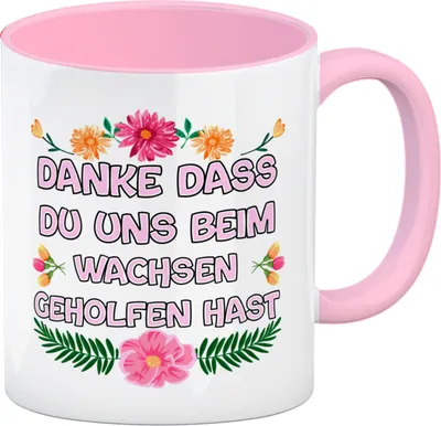 Produktbild von Danke dass du uns beim Wachsen geholfen hast Kaffeebecher in Rosa