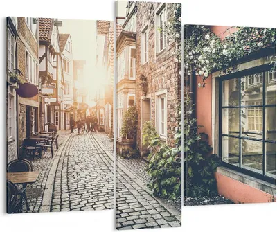 Produktbild von Bild auf Leinwand - Leinwandbild - Straße Haus Leute - 95x80cm - Wand Bild - Wanddeko - Wandbilder - Leinwanddruck - Bilder - Kunstdruck - Wanddekoration - Leinwand bilder - Wandkunst - CB95x80-3631