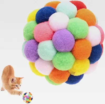 Produktbild von Bunte Katze Interaktiver Plüsch Ball mit Katzenminze und Glöckchen, Handgefertigt, M, Katzenspielzeug für Training