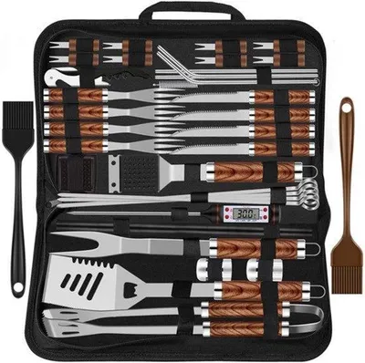 Produktbild von 38-teiliges Grillbesteck-Set aus Edelstahl, Barbecue-Zubehör für Männer, Geschenk, Geburtstag, hochwertiges Grillzubehör, Set mit Grillkoffer und Grillunterlage für den Garten