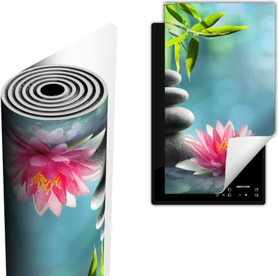 Produktbild von Herdabdeckplatte abdeckung Glaskeramikkochfeld abdeckplatte 30x52 cm Anti Rutsch Matte Aufrollbar, Blume Grün