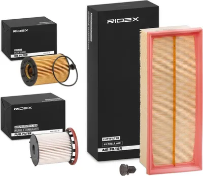 Produktbild von RIDEX Filterset Inspektionspaket Filtersatz für VW Golf VII Schrägheck (5G1, BQ1, BE1, BE2) GOLF VI (5K1) Passat Variant (3G5, CB5) GOLF PLUS