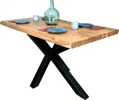 Produktbild von Esstisch Baumkante massiv Akazie Natur 140 x 80 Spider-Gestell schwarz CALI