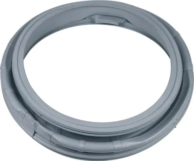 A gray rubber door seal for a washing machine, isolated on a white background.