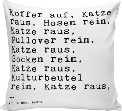 Produktbild von Mr. & Mrs. Panda Dekokissen Koffer auf, Katze raus,... - Weiß - Geschenk, Sofakissen 40x40, kuschelkissen, Sofa Kissen, Kater, couchkissen, witzig, 40 X 40, Herrchen