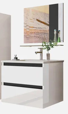 Produktbild von Badmöbel Set Schwarz Hochglanz 4 Teilig Badezimmermöbel 60 cm