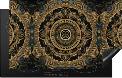 Produktbild von KitchenYeah© Herdabdeckplatte Mandala - Gold - Bohème - Luxus , 83x51cm, Küche Deko, Glaskeramikkochfeld Herdabdeckung, Abdeckplatte fùr Kochfeld