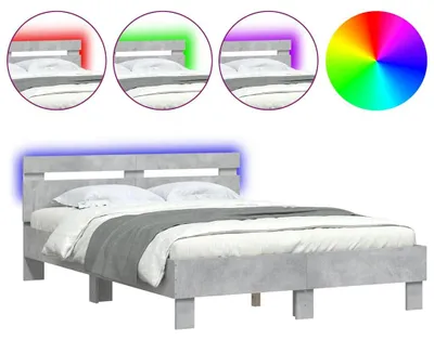 Produktbild von vidaXL Bettgestell mit Kopfteil LED-Beleuchtung Betongrau 120x200 cm