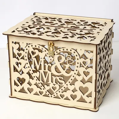 Image de Boîte à cartes de mariage avec serrure, support cadeau rustique en bois pour réception d'anniversaire, fête prénatale