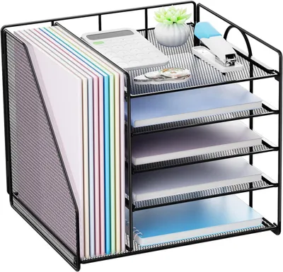 Produktbild von Schreibtisch-Organizer 5 Ablagen, mit Dokumentenhalter, Mesh, für Büro