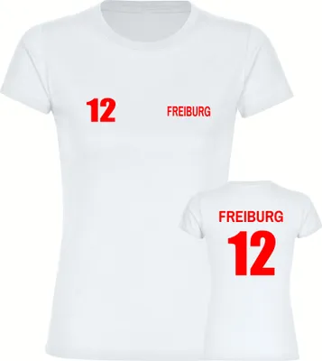 Produktbild von multifanshop Damen T-Shirt - Freiburg - Trikot Nummer 12, weiß, Größe S