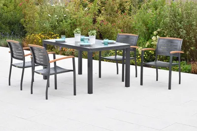 Produktbild von Merxx Gartenmöbel Set Tinos 5tlg., 4 Stapelsessel, Ausziehtisch 150 (200) x 90 cm- Aluminium/Akazie