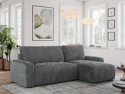 Produktbild von Cord Sofa, Cord Couch, Sofa L-Form mit Schlaffunktion und Bettkasten, Schlafsofa Cord, Ecksofa, Eckcouch, Couchgarnitur Ecke Bettcouch - Argos - Dunkelgrau Cord