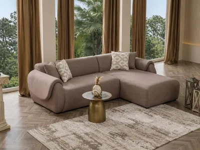 Immagine prodotto di Divano ad angolo, forma a L, colore marrone, design minimalista, stile moderno, confortevole