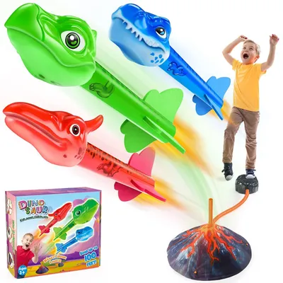 Imagen del producto de Juguetes de cohetes para niños, con 3 cohetes de espuma con forma de dinosaurio, color verde