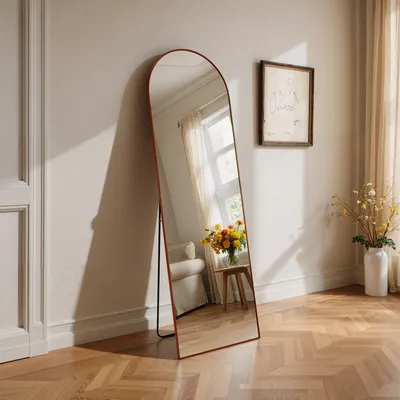 Hauptansicht des LunaMirror Rowan Ganzkörperspiegels in Walnussbraun, 146 x 44 cm