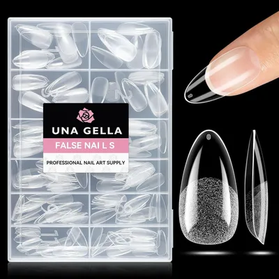 Immagine prodotto di Unghie finte a mandorla, 216 pezzi, 12 dimensioni, adatte per unghie in gel e acrilico. Unghie finte in gel morbido, copertura completa