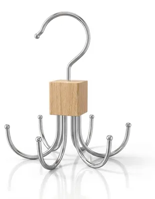 Riemenhalter Edelstahl, 360° drehbar, 6 Haken, Holzoptik