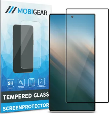 A product package for a screen protector, with the screen protector itself displayed next to it.