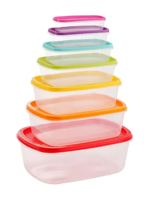 Produktbild von VORRATSDOSEN mit Deckel 7er Set transparent/bunt 27,5x20,5x10cm stapelbar Frischhaltedosen Lunchbox Brotdose Lebensmittelbehälter 84