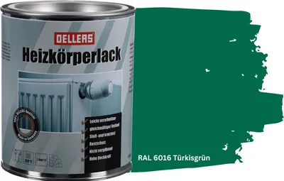 Produktbild von OELLERS Heizkörperlack bewährt 1L – RAL 6016 Türkisgrün | Heizkörperfarbe & Heizungsfarbe | Hochdeckender Heizungslack | Hitzebeständig & langlebig