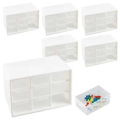 Aufbewahrungsbox mit 9 Schubladen, 6er-Set, 18x12x10 cm, weiß