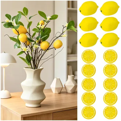 Obrázok produktu pre Solidchoice – Umelé vetvičky citrónovníka, 48 cm, vhodné na dekoráciu