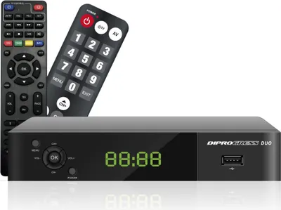 Zdjęcie produktu dla DIPROGRESS DPT207HD Cyfrowy odbiornik naziemny DVB-T2 HEVC 10bit HD Czarny 2 piloty zdalnego sterowania