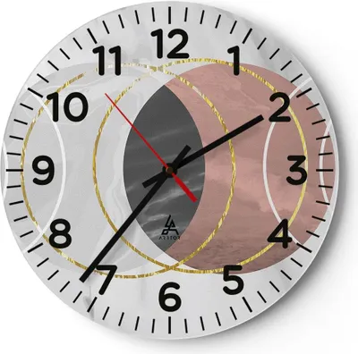 Produktbild von Wanduhr - Rund - Glasuhr - Abstraktion Formen Stück - 30x30cm - Schleichendes Uhrwerk - Lautlos - zum Aufhängen bereit - Dekoration Modern - Wanddekoration aus Glas - C4AR30x30-4935