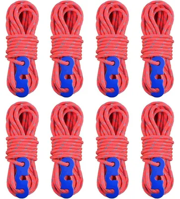 Immagine prodotto di Cavi di tensionamento riflettenti con tenditori, lunghezza 4 metri, diametro 3 mm, colore rosso, confezione da 8 pezzi