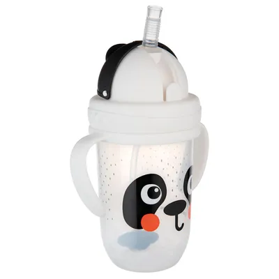 Zdjęcie produktu dla Canpol babies Kubek niekapek z rurką i odważnikiem BabiesBoo Panda biały 6 m+ 270 ml 56/617_whi