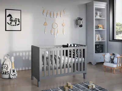 Obrázek produktu pro Dětská Postýlka Šedá 120x60 cm + Pěnová Matrace Aloe Vera + Dřevěná Bezpečnostní Zábrana