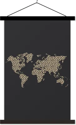 Produktbild von MuchoWow® Textilposter Weltkarte - Leopard - Tiere 40x60 cm mit schwarzem Rahmen - Wanddekorationen