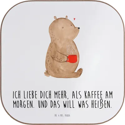 Produktbild von Mr. & Mrs. Panda Untersetzer für Gläser Bär Morgenkaffee - Weiß - Geschenk, Freundin, Partner, Valentinstag, Coaster, Glas, gläseruntersetzer, Frauen, Tassenuntersetzer