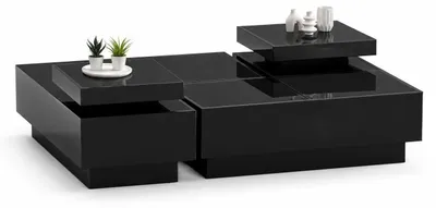 Obrázek produktu pro Černý konferenční stolek s jednoduchým designem a skleněnou deskou