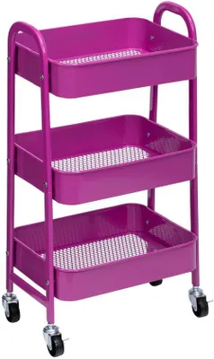 Productafbeelding van Unyqoos® Smalle metalen opbergwagen met 3 manden, 4 wielen (waarvan 2 met rem) – 40x30x70 cm, 15 kg per mand, roestbestendig